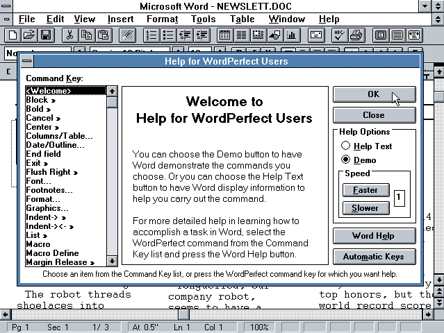 Microsoft Word 2.0 - WP Help
